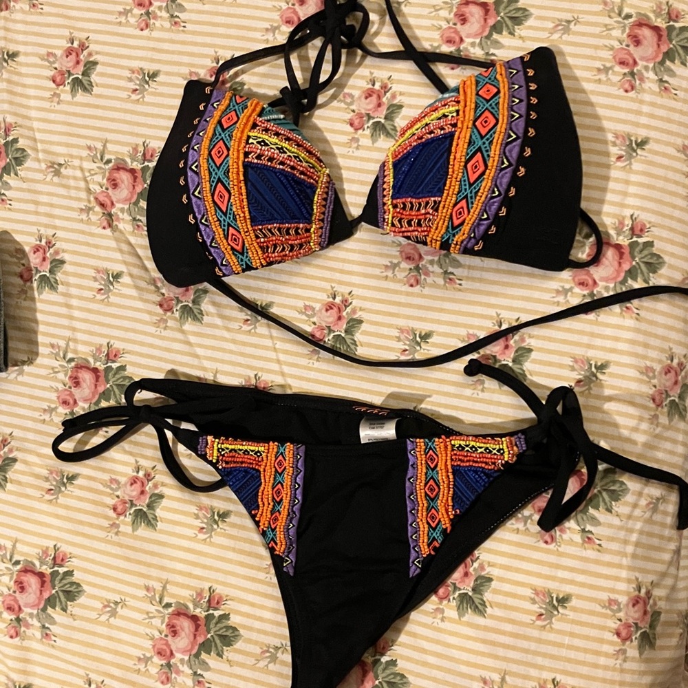 Colorful Embroidered Bikini Set